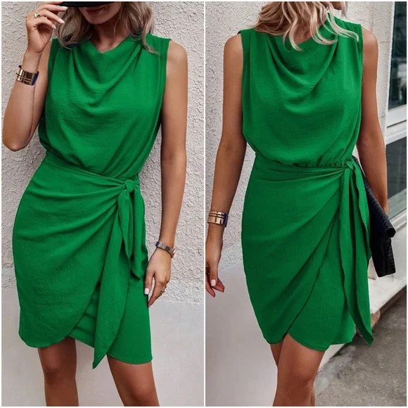 Luxe Sleeveless Drape Neck Mini Dress - Picture 6 of 6